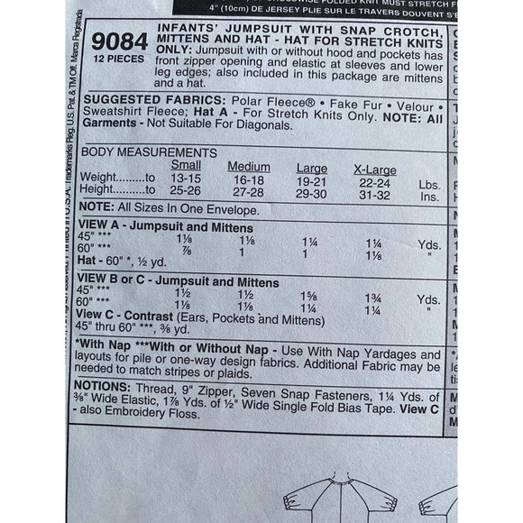 McCalls sewing pattern 9084 baby jumpsuit hat mittens size s-XL - Picture 4 of 6